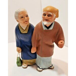 Vtg 1950's Hakata Urasaki Elderly Couple Doll Holding Hands Hand Painted
